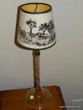 (GR) GLASS AND PANORAMIC SHADED LAMP WITH A FARM SCENE ON THE SHADE: 20