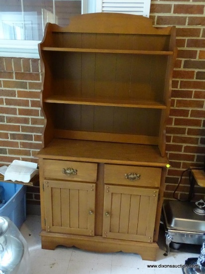 (GAR) CHINA HUTCH; MAPLE FINISH 2 SHELF OVER 2 DRAWER OVER 3 DRAWER HUTCH. WOULD BE GREAT FOR THE