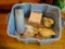 (LR) BLUE TUB LOT; INCLUDES PIECES OF PFALTZGRAFF ACCESSORIES SUCH AS S&P SHAKERS, CREAMER PITCHER,