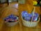 (LR) 2 BASKETS LOT; ONE IS FILLED WITH PATRIOTIC PARTY SUPPLIES AND DECOR, AND THE OTHER CONTAINS 14
