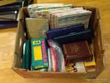 (LR) BOX LOT CONTAINING 11 VARIOUS NOTEBOOKS, 2 PENCIL BOXES, 7 BOXES OF 24 PENCILS, BAG OF COLORED