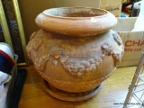 (LR) LARGE TERRA COTTA PLANTER WITH FLORAL 3D DESIGN ON SIDES, MEASURES 19