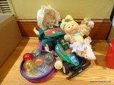 (FOY) TOY LOT; INCLUDES SEVERAL DOLLS, CABBAGE PATCH BABY BUNNY, A BIG PANTHER TOY DUNE BUGGY, AND A