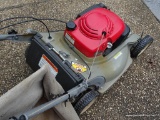 (G) LAWN MOWER; HONDA HRB215 PUSH LAWN MOWER WITH BAGGER ATTACHMENT, MULCHING CAPABILITIES, SELF