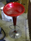(G) MODERN CHROME AND RED BAR STOOL WITH FOOTREST: 17