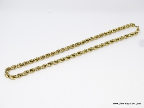 14 KT GOLD FILLED 26IN 8 MM UNISEX ROPE NECKLACE. 71 GRAMS