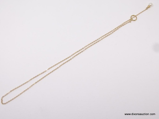 14 KT YELLOW GOLD LADIES PEARL NECKLACE. MEASURES 20 IN LONG. 4.4 GRAMS.