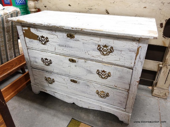 (R4) VERY NICE ANTIQUE 3 DRAWER CHEST WITH A FANTASTIC SET OF BRASS HARDWARE. THIS PIECE HAS A
