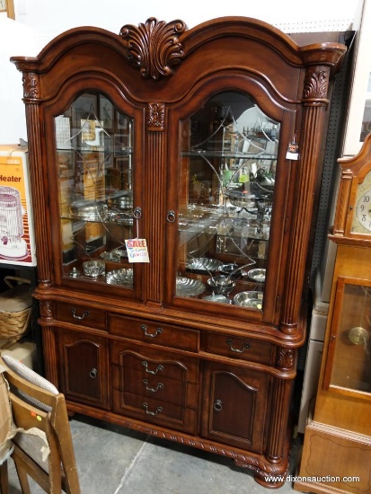 BWALL- BRAND NEW MAHOGANY FINISH 2 DOOR CHINA CABINET. THIS PIECE STILL HAS THE RETAIL PRICE TAG ON