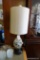 (R1) OK LIGHTING DESIGNS TABLE LAMP; GOLD GLITTERY BASE WITH MIRRORED FLOWER DETAIL (SMALL CRACK)