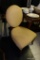(R1) ROUND BACK DINING SIDE CHAIRS; 4 TOTAL. COVERED IN A YELLOW DOTTED FABRIC ON BACKS AND SEATS