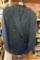 (R1) DARK TEAL BLUE VINTAGE ANDRE VILLARD PARIS MENS' SUIT; PEAK LAPEL, DOUBLE-BREASTED BUTTONS TO