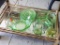 (R2) GREEN DEPRESSION GLASS; TOTAL OF 8 PCS. 1 SECTIONED PATTERNED NUT DISH, 4 SMALL PATTERNED