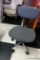 (R3) ROLLING OFFICE CHAIR WITH GREY UPHOLSTERED SEAT AND BACK, ADJUSTABLE. HAS 5 WHEELS, CHROME AND