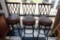 (FR) BAR STOOLS WITH LEATHER SEATS; ROUND BROWN LEATHER RUSTIC SEATS WITH WROUGHT IRON DETAILED