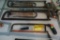 (BACK) HACKSAW LOT; INCLUDES 2 HACKSAWS, 3 SCREWDRIVERS, HAMMER, AND CROWBAR. 7 TOTAL PIECES IN THIS