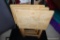 (BACK) SET OF 3 NATURAL LIGHT WOODEN TV TRAYS. EACH IS 29