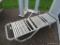 (OUT) ADJUSTABLE POOLSIDE CHAIR. FRAME IS IN VERY GOOD CONDITION THIS PIECE JUST NEEDS A FEW OF THE