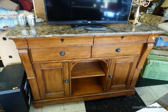 (R1) KINCAID TUSCANO SIDEBOARD WITH MARBLE TOP; MADE FROM SOLID AND LIGHTER WOOD (BOIS CLAIR) THAT