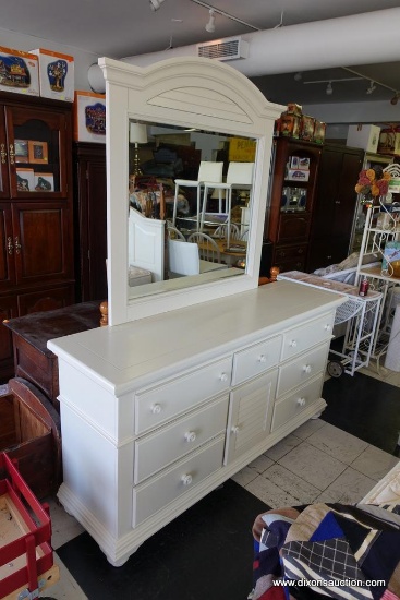 (R3) WHITE MIRRORED DRESSER BY BROYHILL; FROM THE "PLEASANT ISLE COLLECTION" BY BROYHILL, THIS WOOD