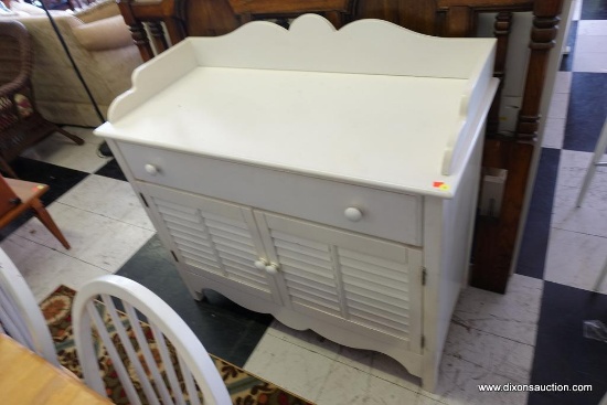 (R3) WHITE DRY SINK/BUFFET; 1 DRAWER OVER 2 LOUVERED DOORS. BRING AN AIR OF BEACH COTTAGE CLASS TO