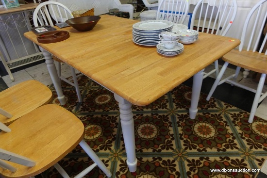(R3) LIGHT WOOD/WHITE FARMHOUSE TABLE; MADE BY BETTER HOMES AND GARDENS, THIS CLASSIC RECTANGULAR