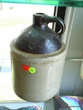 (FC) STONEWARE MILK JUG; HANDLED JUG HAS RICH BROWN TOP AND THICKLY INSULATED STONE SIDES. MEASURES