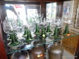 (R1) VINTAGE SCHOTT ZWIESEL STEM WINE GLASSES; GREEN GROOVED STEMS AND CLEAR GLASS TOP. EACH