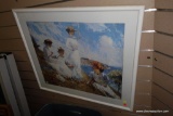 (R1) FRAMED AND MATTED PRINT OF A FAMILY BY THE OCEAN IN WHITE FRAME: 32