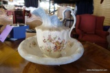 (R1) LARGE DECORATIVE BOWL/PITCHER SET; VINTAGE WASH BASIN SET BY MARQUETTE OF EAST PALESTINE.