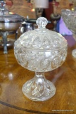 (R1) CUT GLASS PEDESTAL CANDY DISH WITH LID, TOTAL 9