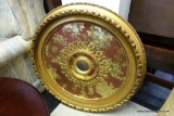 (R1) MODERN GOLD AND MAROON PAINTED WALL HANGING MEDALLION WITH FLORAL PATTERN: 32