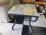 (R2) STONE TILE TOP END TABLE; FOR INDOOR OR OUTDOOR USE. MATCHES #280. BLACK METAL TUBE LEGS WITH