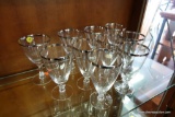 (R2) FOSTORIA PLATINUM RIM CLEAR GLASS STEMWARE; 4 SHERRY/WINE GOBLETS AND 6 ICED TEA/WATER GOBLETS.