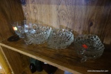 (R2) GLASS DISH LOT; INCLUDES CLEAR GLASS SET OF 6 DISHES RESEMBLING GRAPE CLUSTERS, AND A SMALL