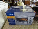 (R3) OSTER BRUSHED CHROME CONVECTION COUNTERTOP OVEN; IN ORIGINAL BOX. ADJUSTABLE BROIL, TURBO