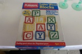 (R3) SET OF PLAYSKOOL LETTER WOOD BLOCKS, MADE FROM REAL WOOD, NON-TOXIC. IN ORIGINAL BOX, SET