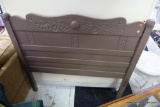 (R3) PAINTED HEADBOARD; IN A PRETTY PURPLE-GREY WITH ENGRAVED FLORAL DETAIL, THIS PIECE IS