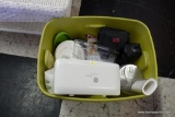 (R3) GREEN TUB LOT; INCLUDES CONTENTS OF TUB INCLUDING MANDOLIN SLICER, OSTER HAND MIXER, LED