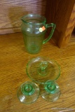 (R3) LOT OF GREEN DEPRESSION-STYLE GLASSWARE; CONTENTS LOCATED ON TOP OF LOT #50 INCLUDE A SINGLE