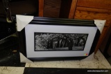 (R2) BLACK AND WHITE PRINT; FRAMED IN BLACK MATTE FRAME AND DOUBLE MATTED IN BLACK AND WHITE, THIS