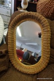 (R4) FRAMED OVAL MIRROR IN WICKER FRAME: 19