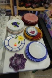 (BACK) ASSORTED LOT OF PLATES: SOME FLORAL, SOME GRAPE PATTERN, SOME MAROON, SOME LEAF PATTERN, ETC