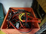 (BACK) MILK CRATE FILLED WITH JUMPER CABLES