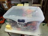 (BACK) TUB LOT OF HALLOWEEN DECORATIONS:PUMPKINS, PAPER MACHE CAT, METAL FRANKENSTEIN HEAD, GARLAND,