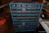 (BACK) 63 DRAWER STORAGE UNIT FOR SCREWS, NUTS, BOLTS, ETC. HAS 3 EXTRA SPACES FOR DRAWERS