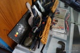 (BACK) LOT OF ASSORTED TOOLS: BUNGEE CORDS, ROPE, PUTTY KNIVES, ETC