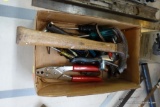 (BACK) TRAY LOT: HAMMER, SCREWDRIVERS, TIN SNIPS, ETC.