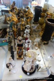 (BACK) FIGURINES LOT; INCLUDES 3 BETTER HOMES AND GARDENS CANDLE HOLDERS (CLEAR/GOLD), RED CANDLE