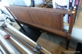 (BACK) MID-CENTURY MODERN FULL-SIZE HEADBOARD; TWO PANELS WITH MEDIUM BROWN FINISH. LOTS OF SIMPLE